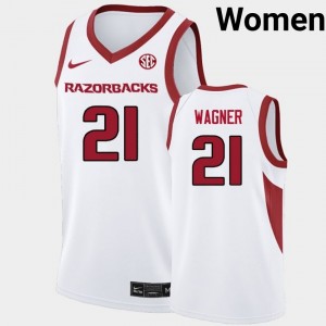 Women D.J. Wagner White Arkansas Razorbacks #21 College Basketball Embroidery Jersey 891133-520