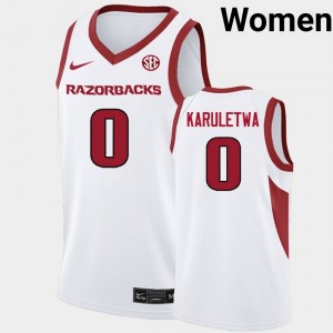 Women Jaden Karuletwa White Arkansas Razorbacks #0 College Basketball Stitched Jersey 993781-545
