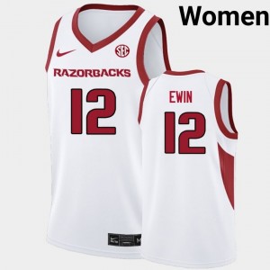 Womens Malique Ewin White Arkansas Razorbacks #12 College Basketball Player Jersey 900456-711