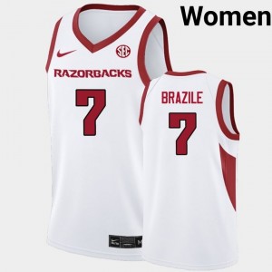 Women's Trevon Brazile White Arkansas Razorbacks #7 College Basketball Replica Jerseys 197451-495